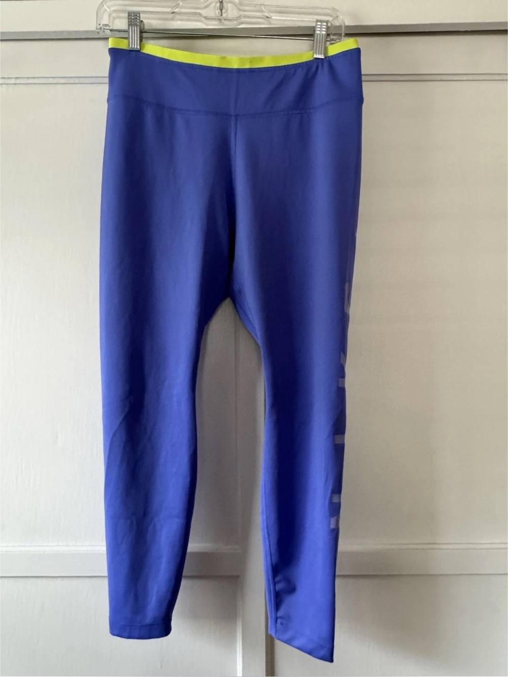 Nike Active Leggings Bright Blue with Neon Yellow Waistband Sz L